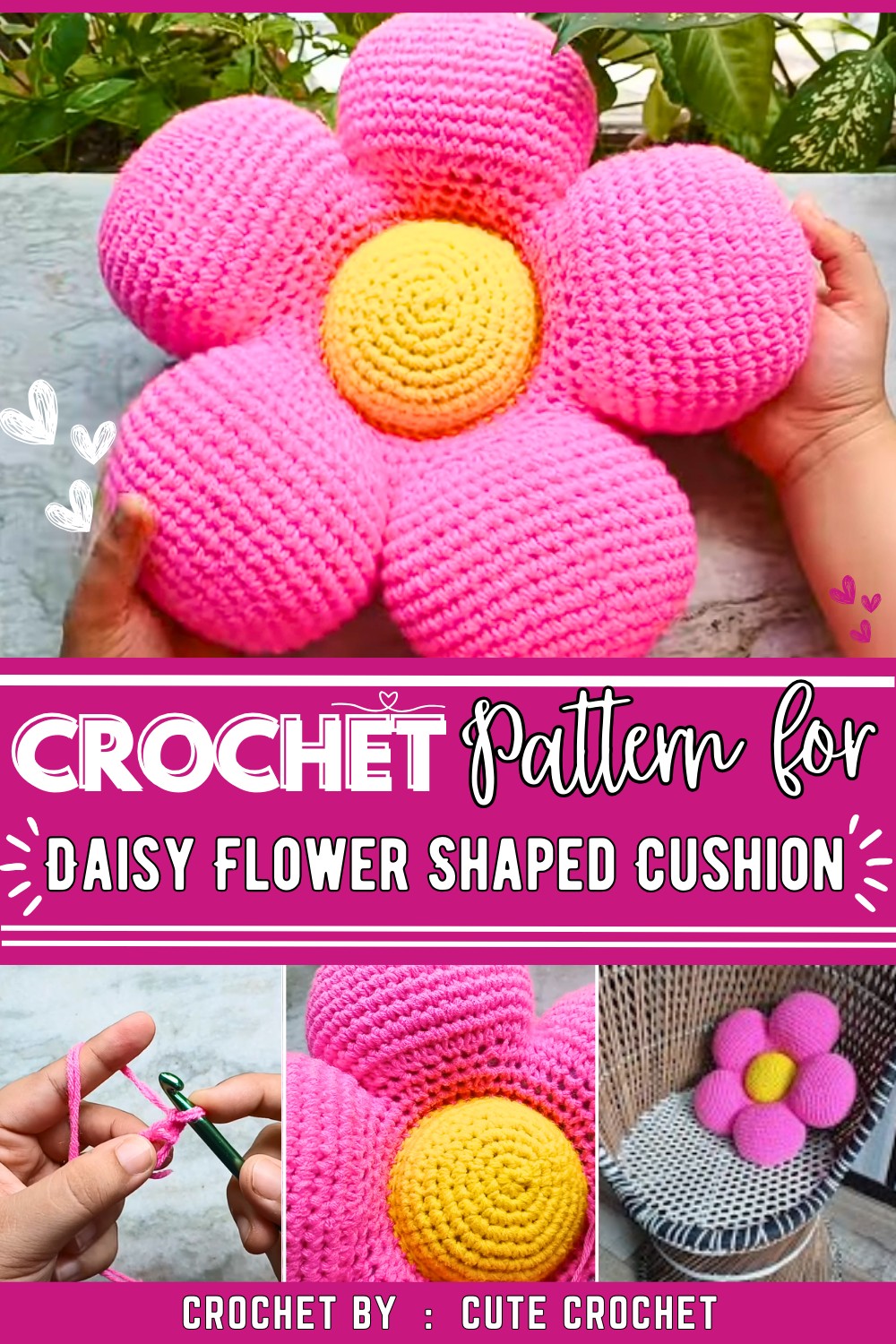 Crochet Daisy Flower Shaped Cushion