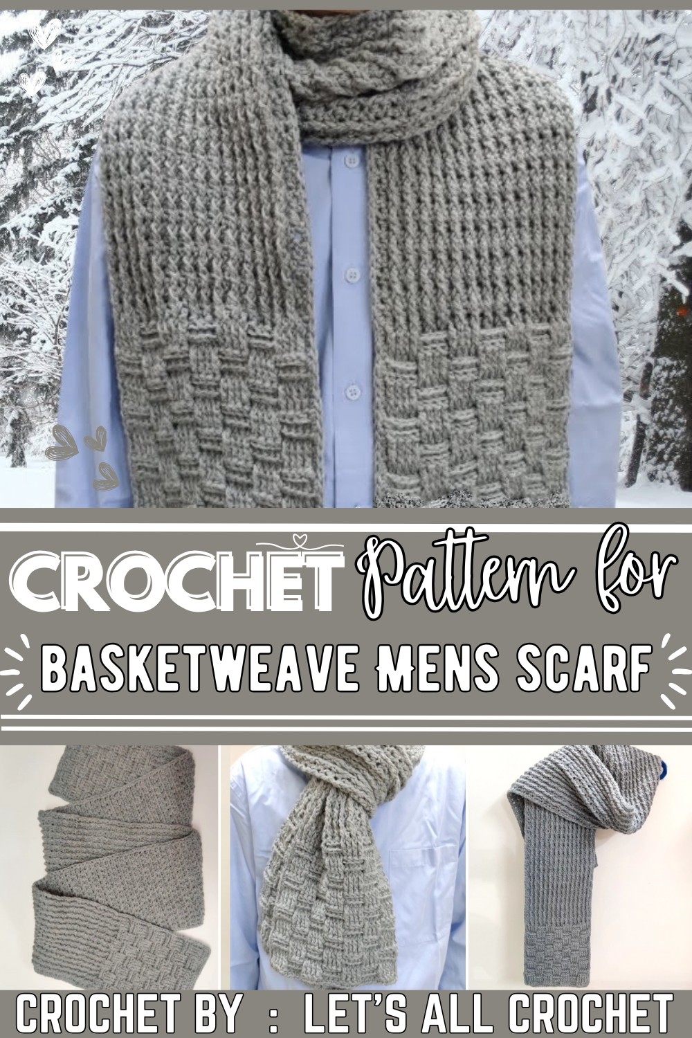 Crochet Easy Basketweave Mens Scarf
