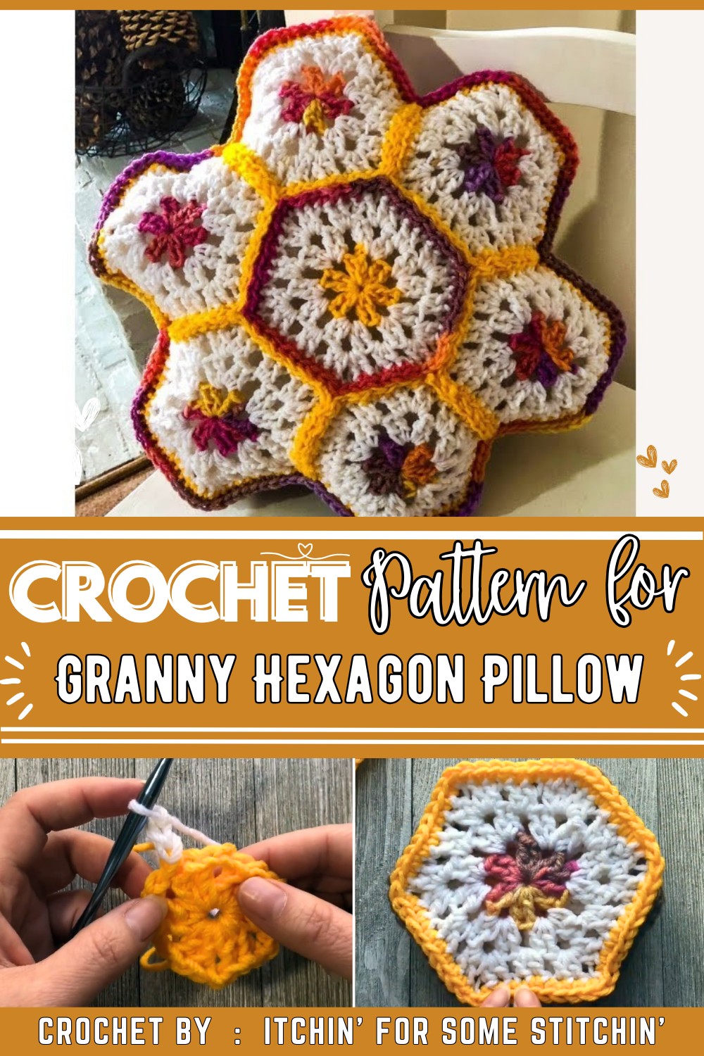 Crochet Granny Hexagon Pillow