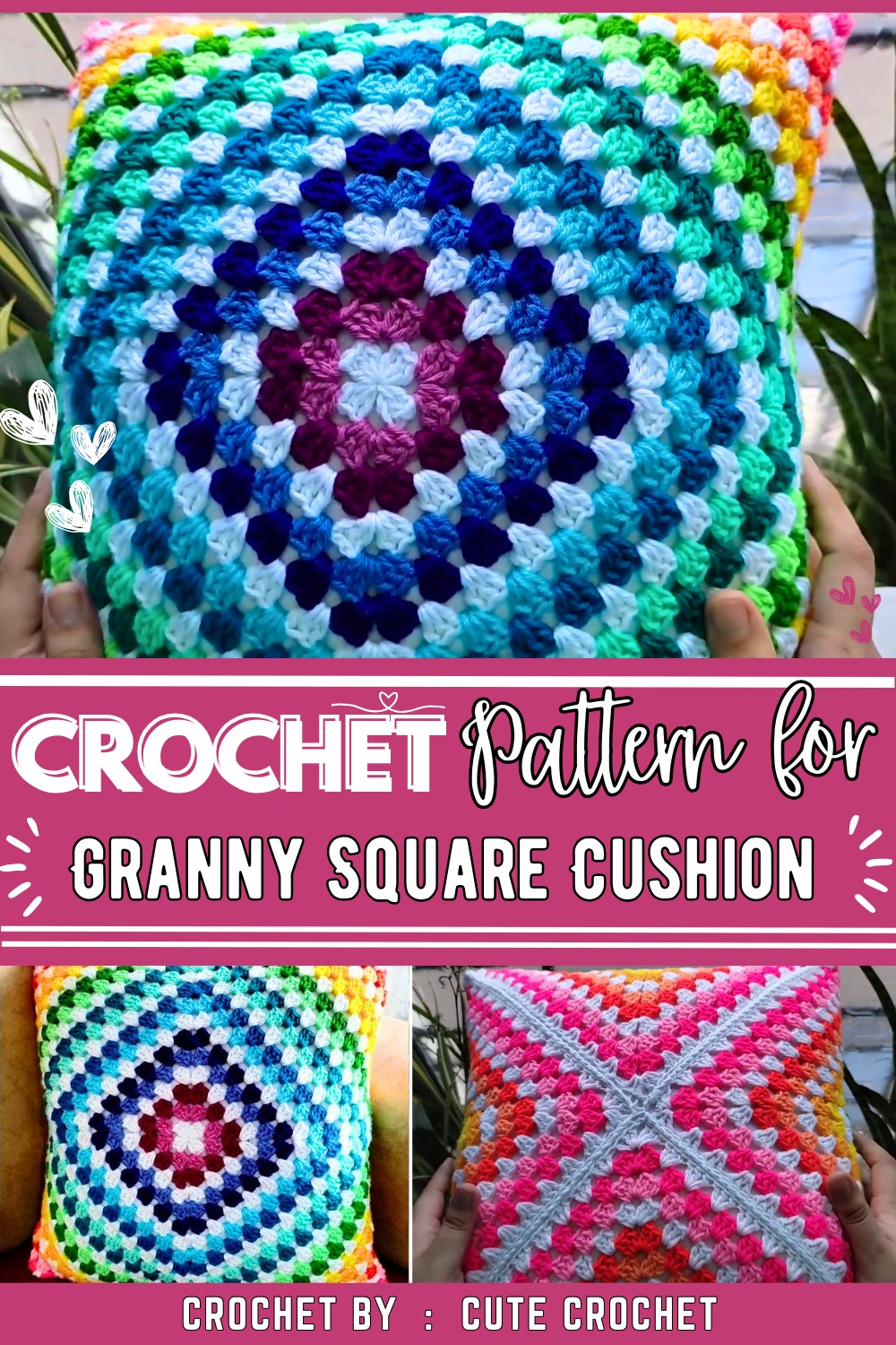 Crochet Granny Square Reversible Cushion Cover