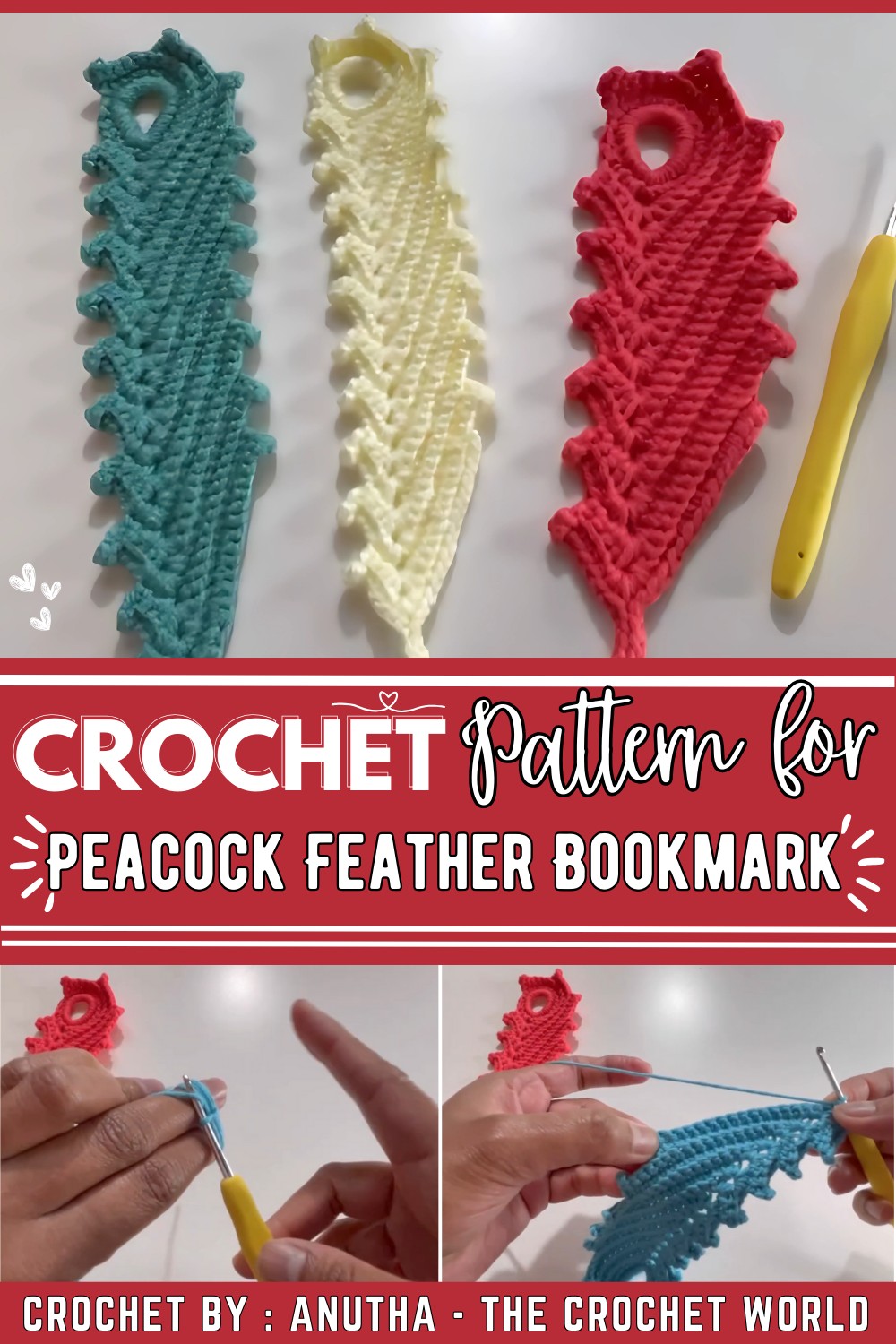 Crochet - Peacock Feather Bookmark - Very Easy Pattern