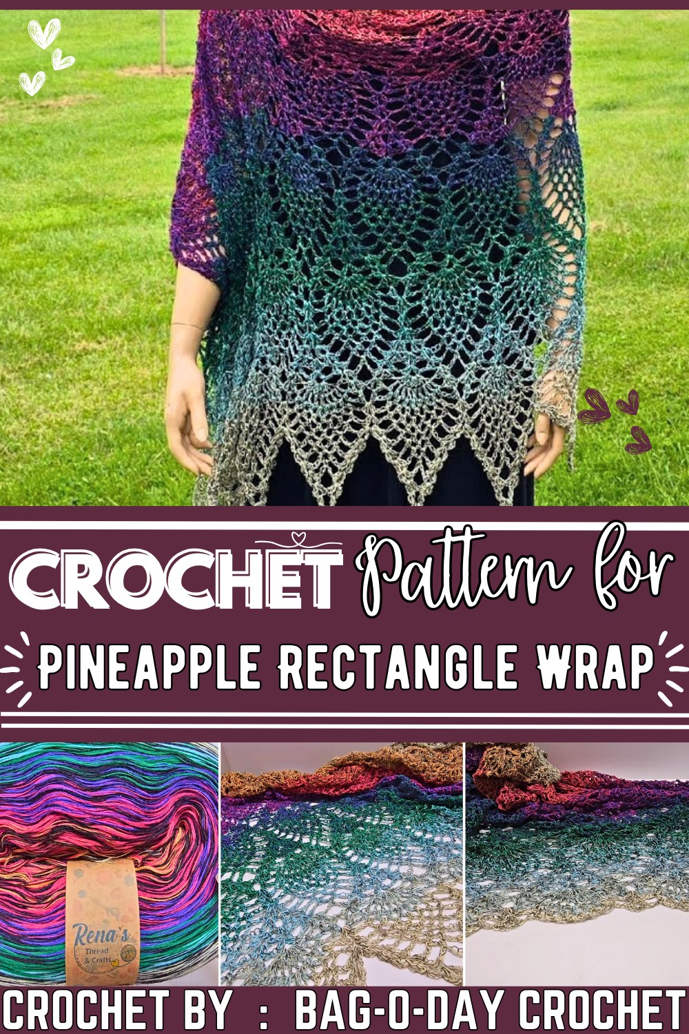 Crochet Pineapple Stitch Rectangle Wrap Tutorial