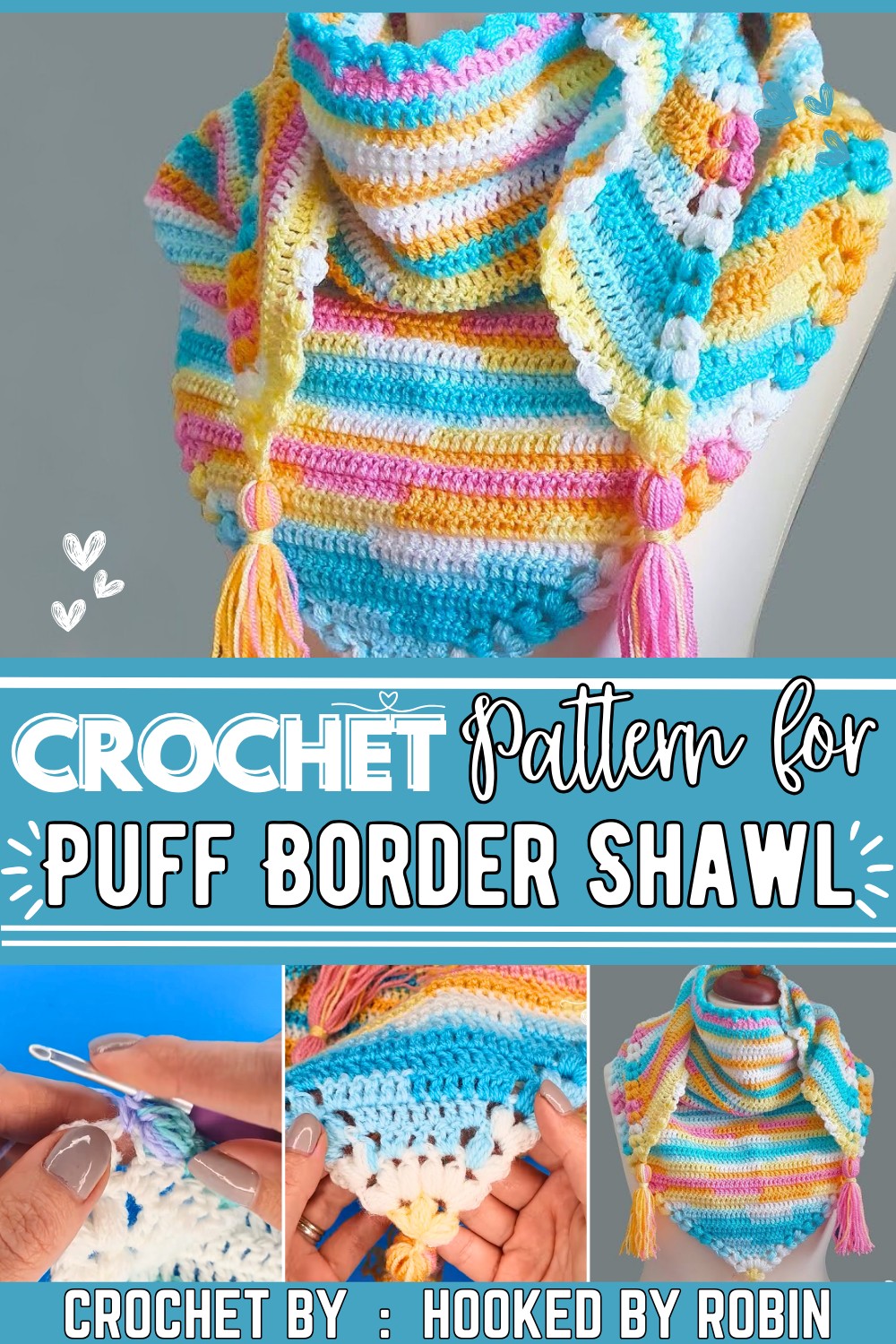 Crochet Puff Border Shawl Easy One Row Repeat