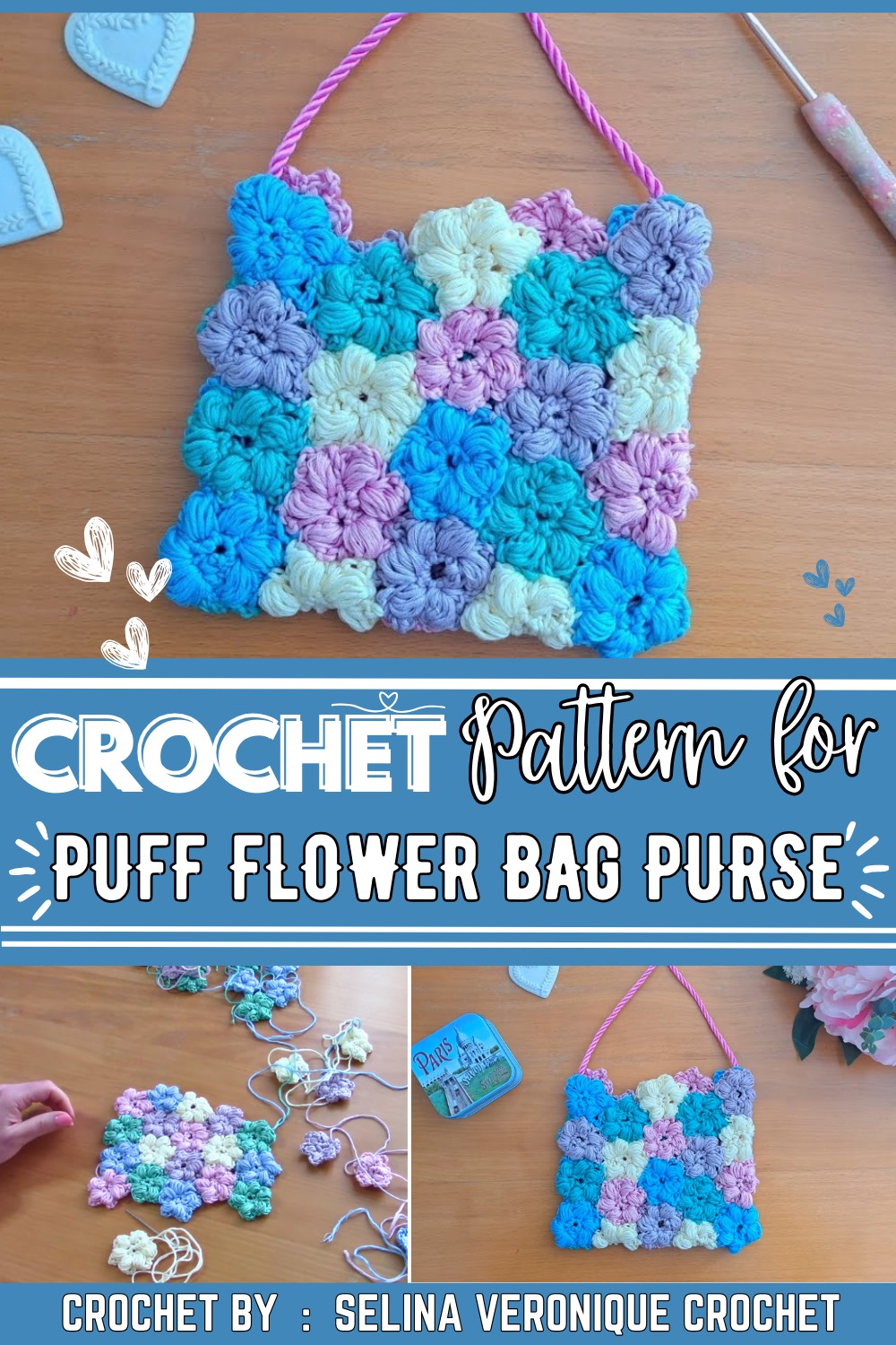 Crochet Puff Flower Bag Purse Tutorial