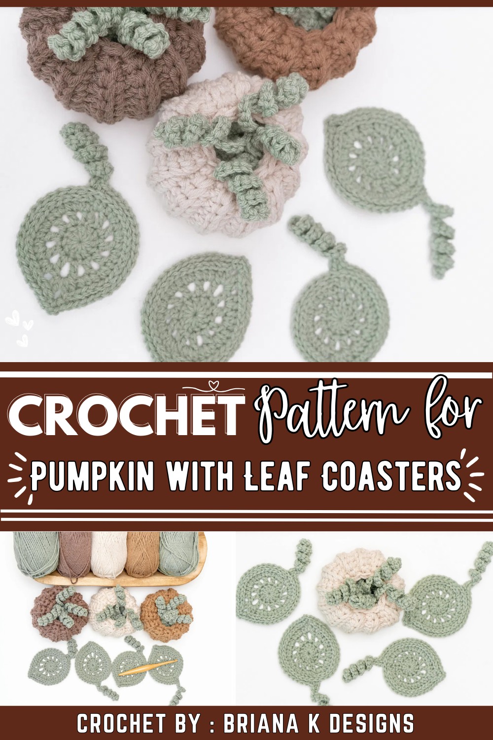 Crochet Pumpkin with Leaf Coasters