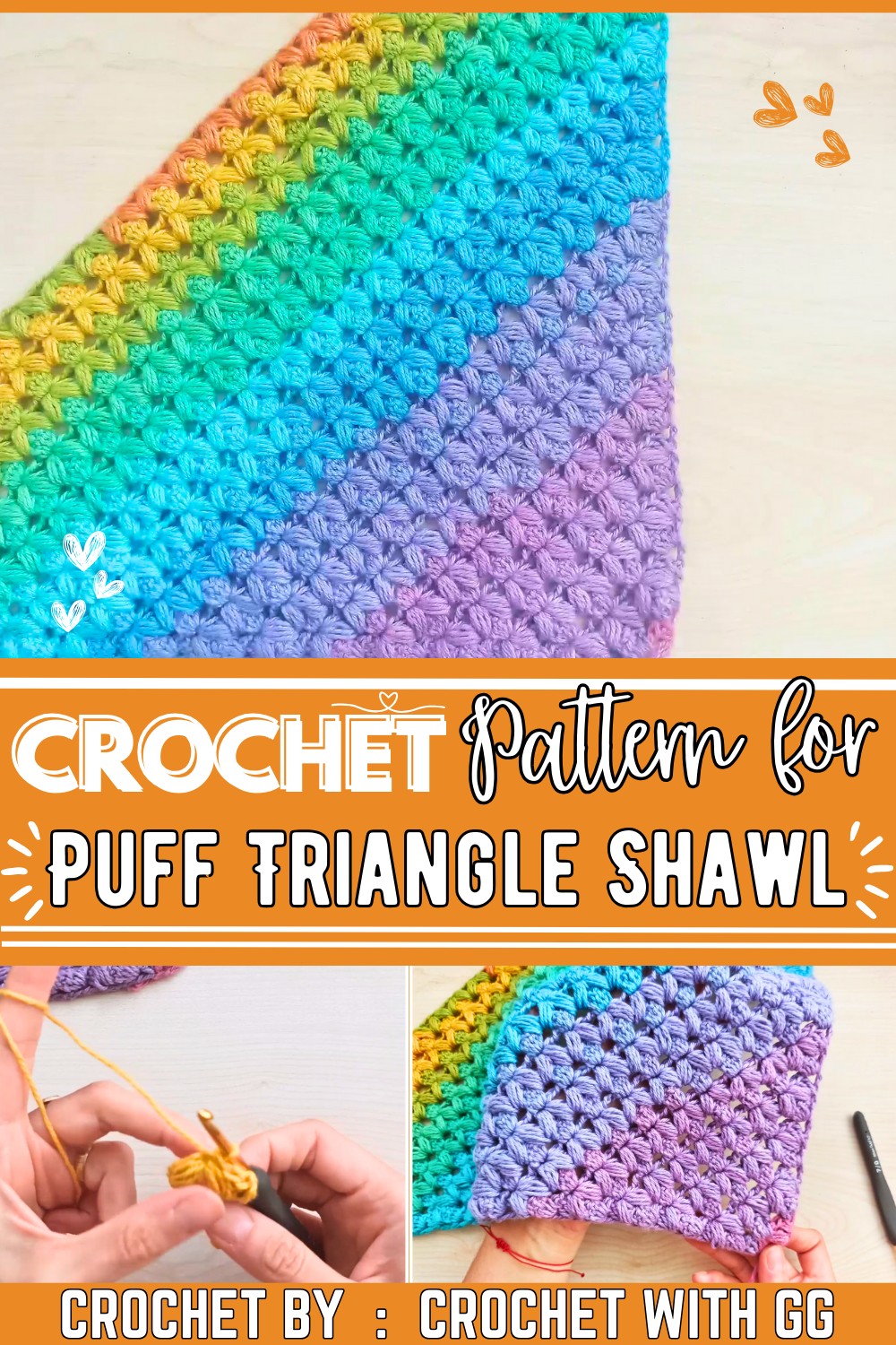 Crochet Simple Puff Stitch Triangle Shawl