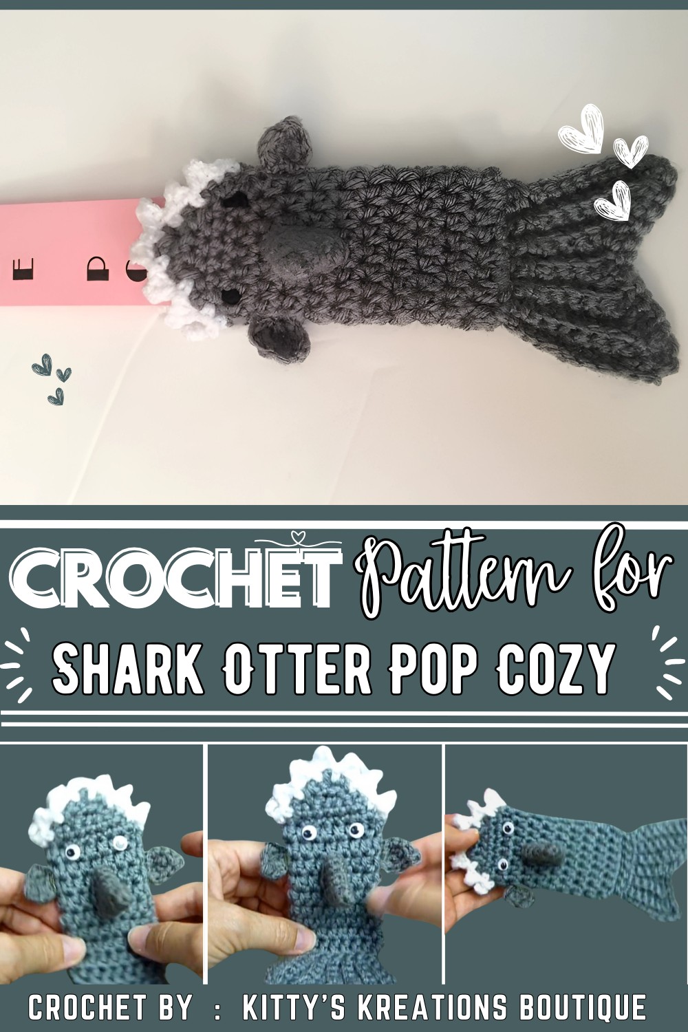Crochet Tutorial Shark Otter Pop Cozy - Step by step Directions