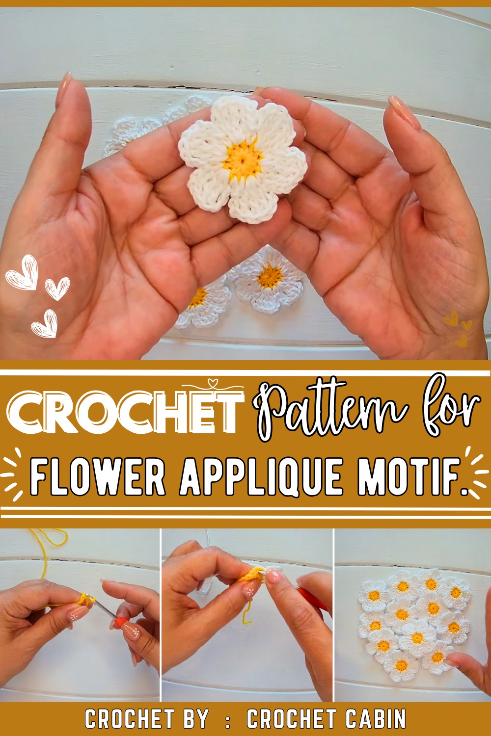 Crochet daisy flower applique motif