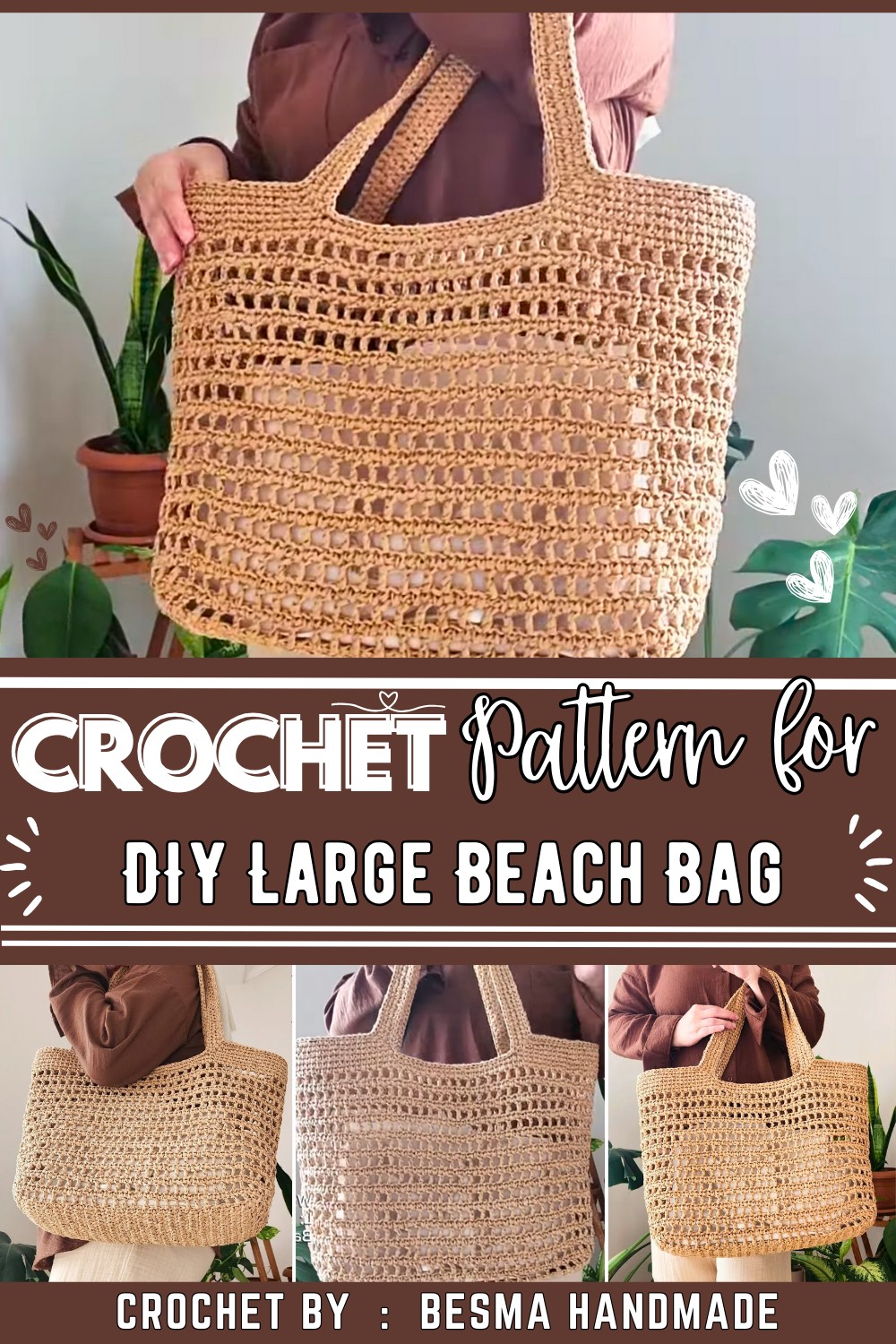 DIY Large Raffia Crochet Beach Bag