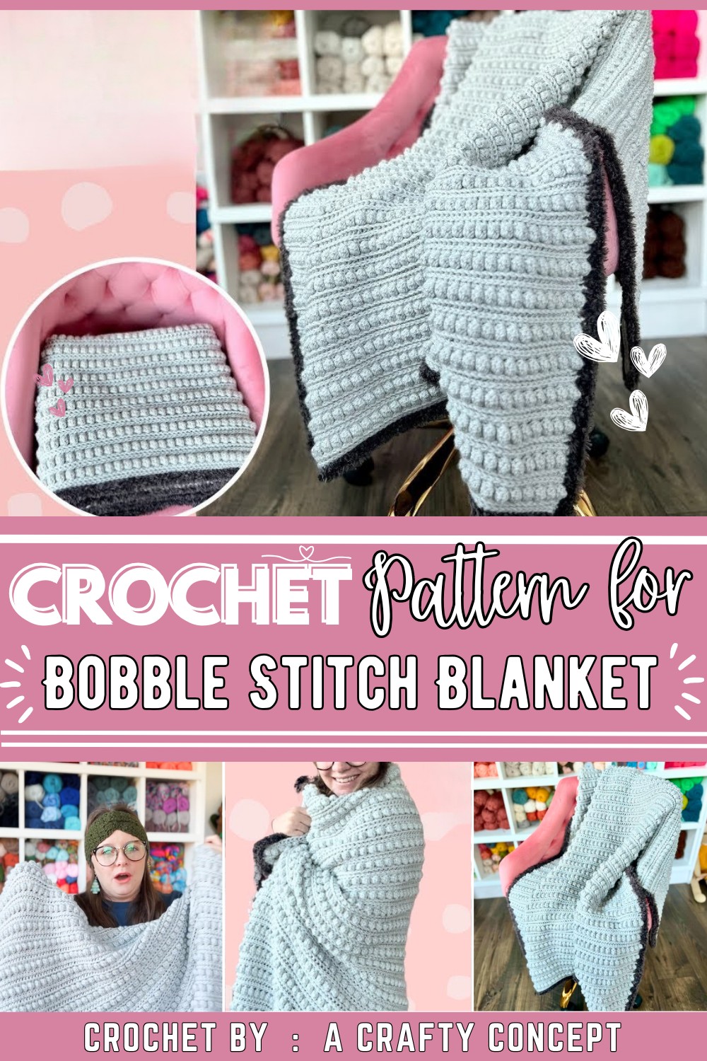 Easy Crochet Blanket Pattern For Beginners- Bobble Stitch Pattern