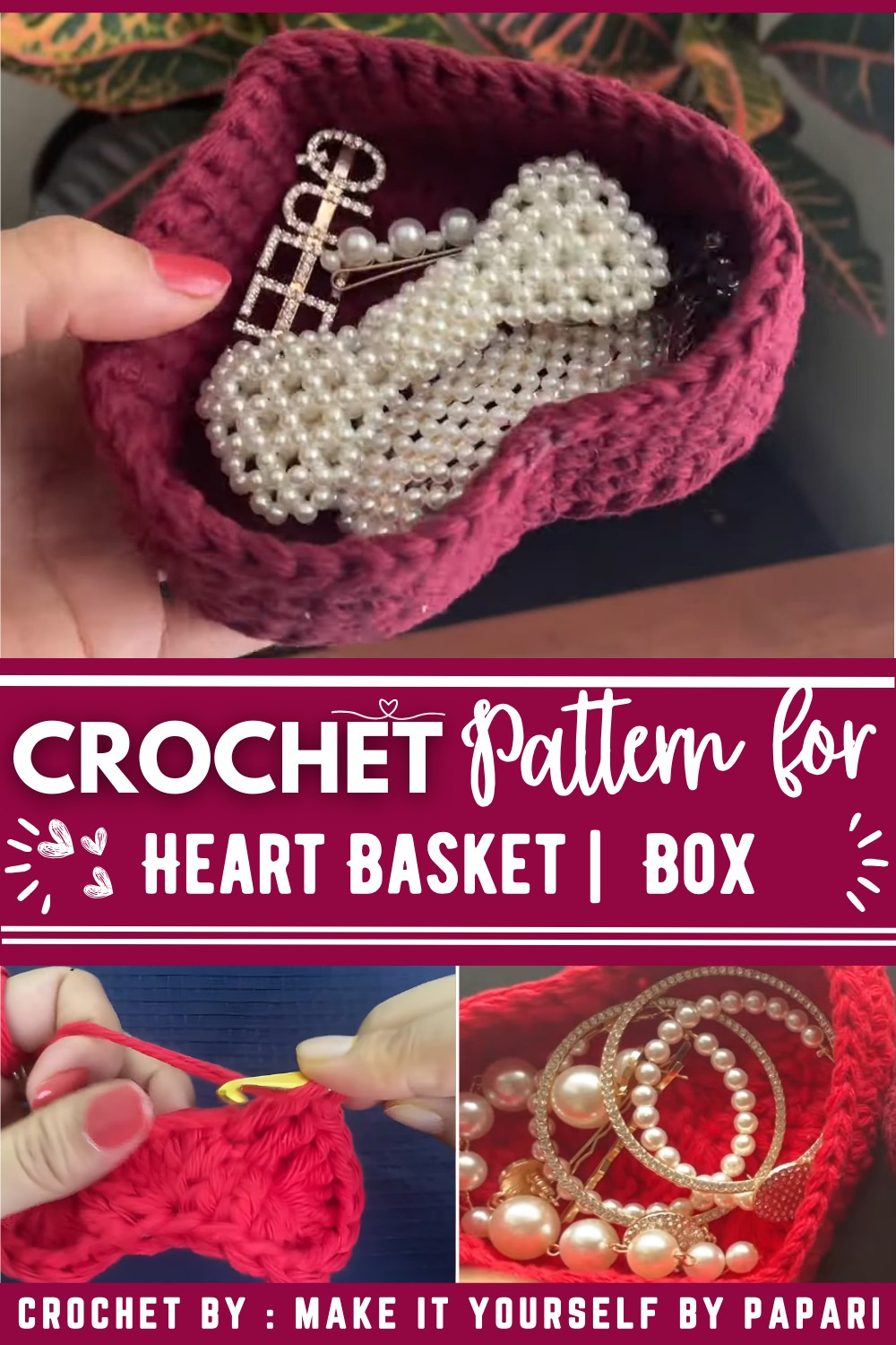 Easy Crochet Heart Basket Heart Box