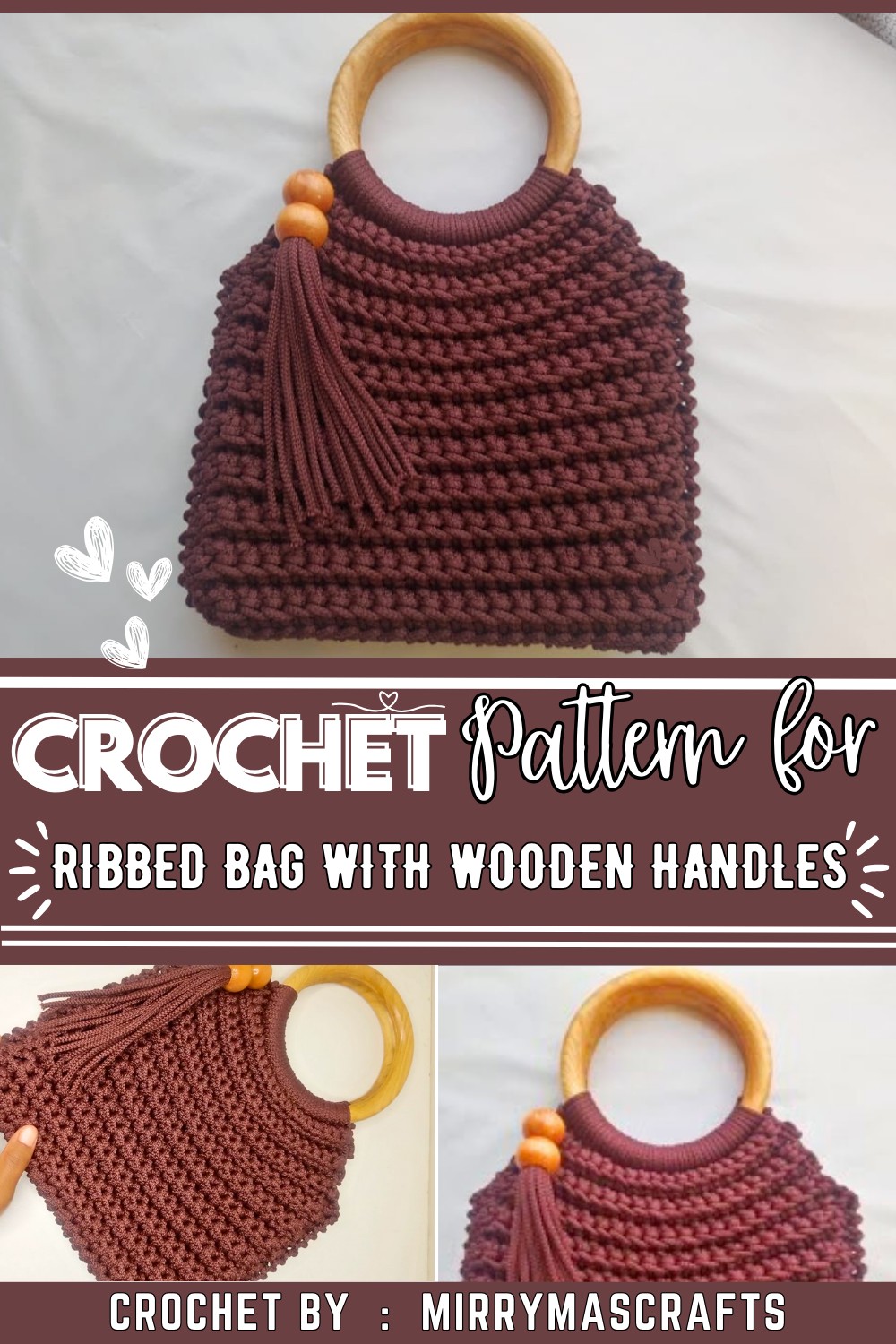 Easy Crochet Ribbed Bag With Wooden Handles