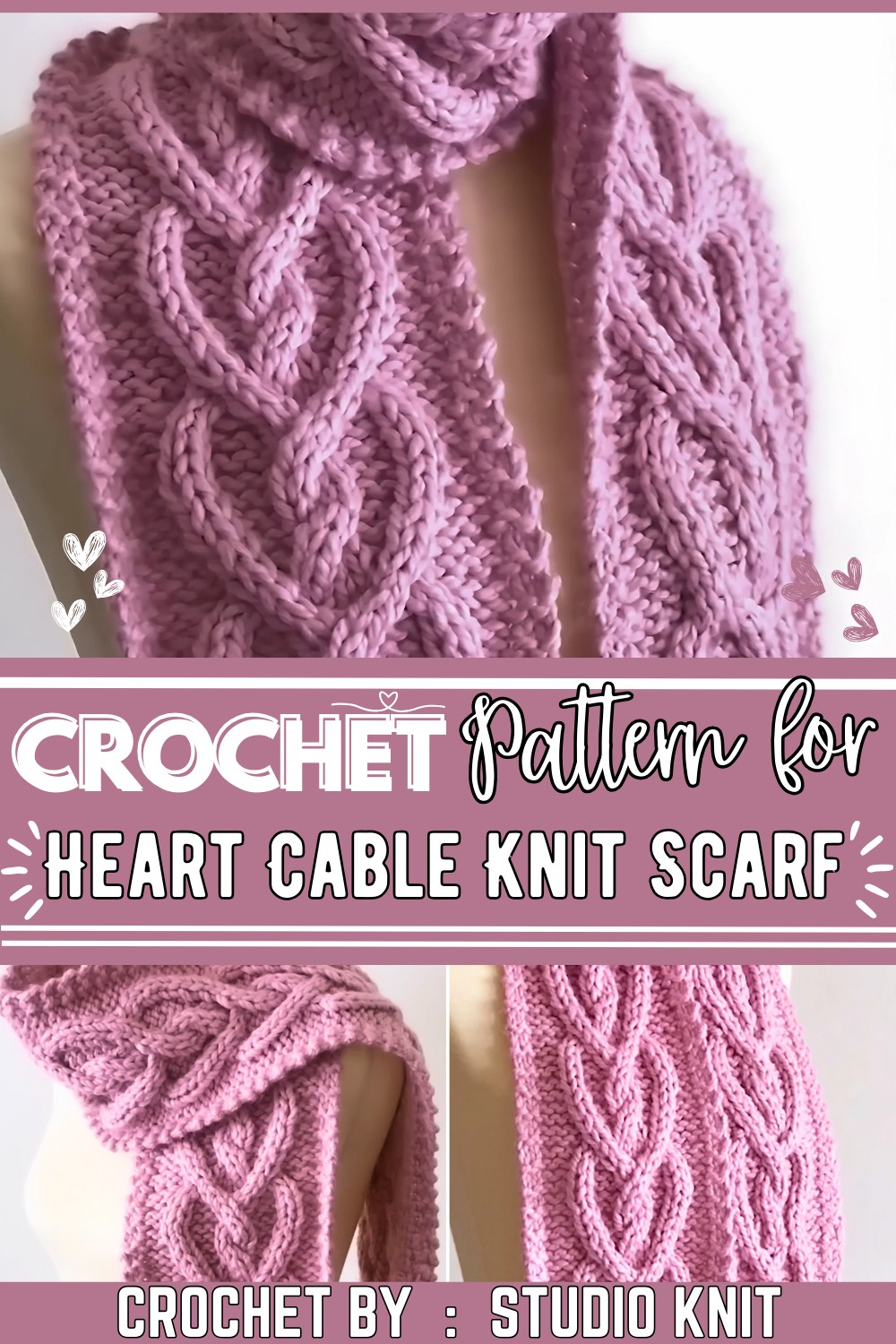 Heart Cable Knit Scarf Pattern