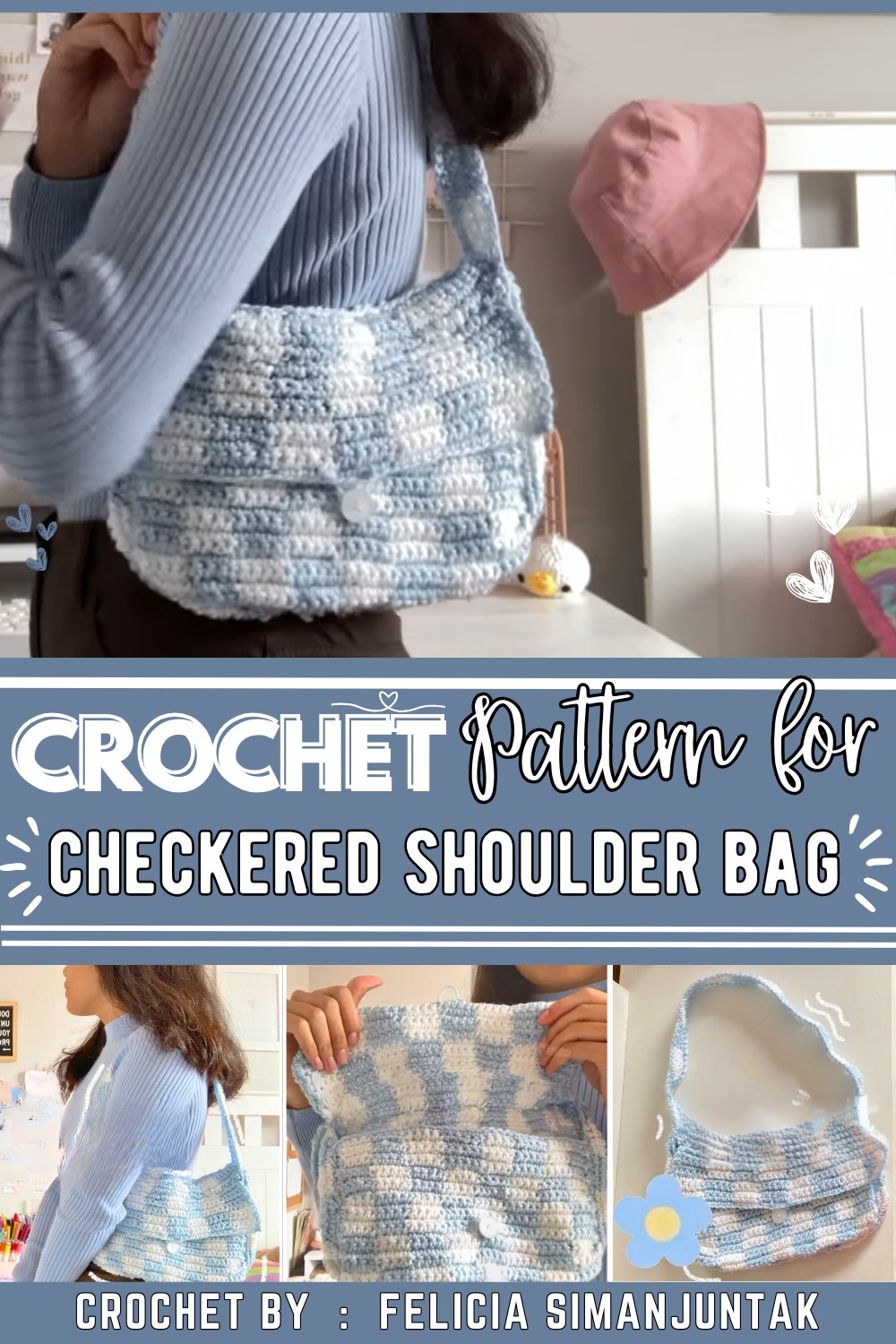 How To Crochet Checkered Shoulder Bag 
