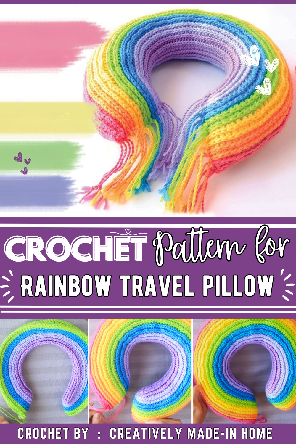 How to Crochet Rainbow travel pillow
