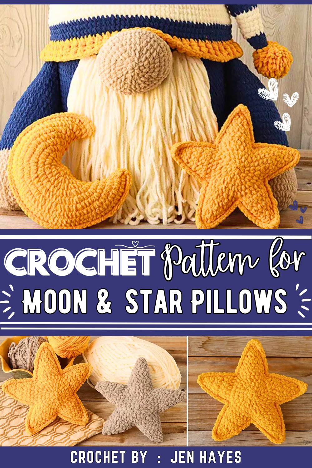 Large Sleepy Time Gnome with Moon & Star Pillows