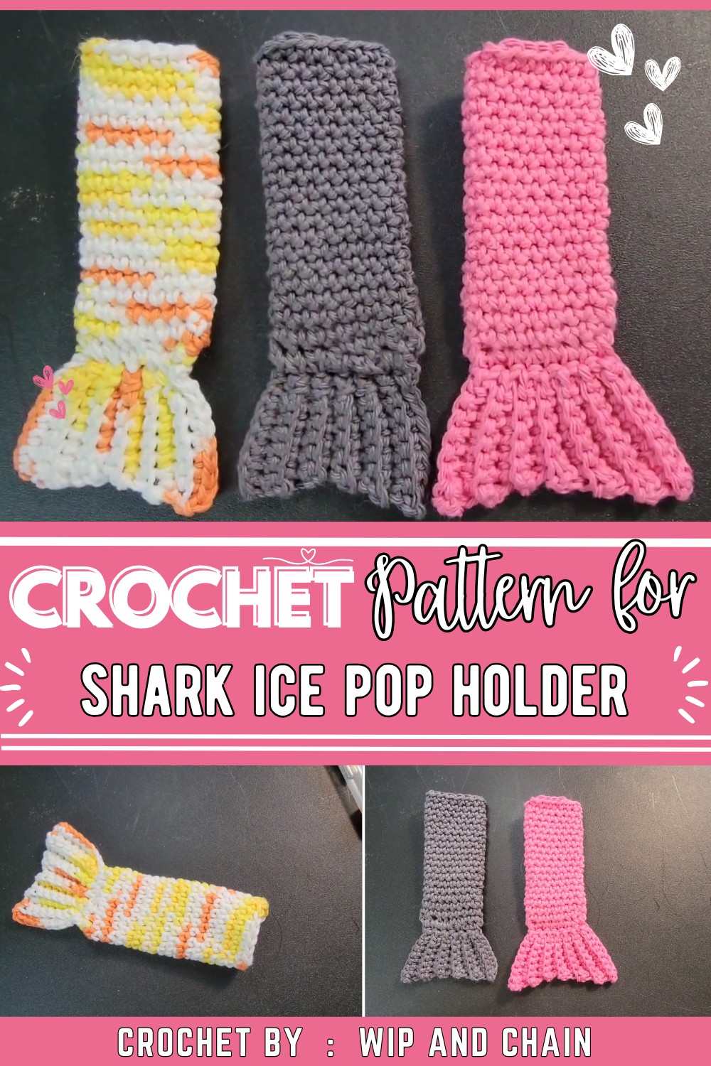 Mermaid, shark & fish fins ice pop holder crochet
