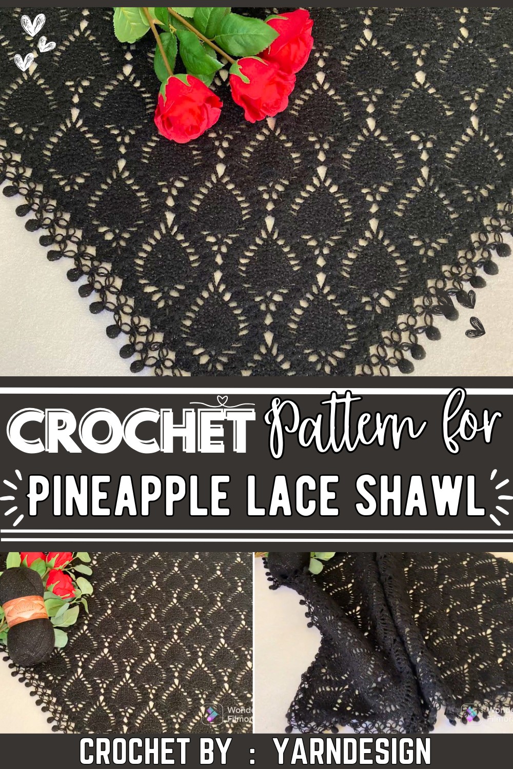 Pineapple lace crochet shawl