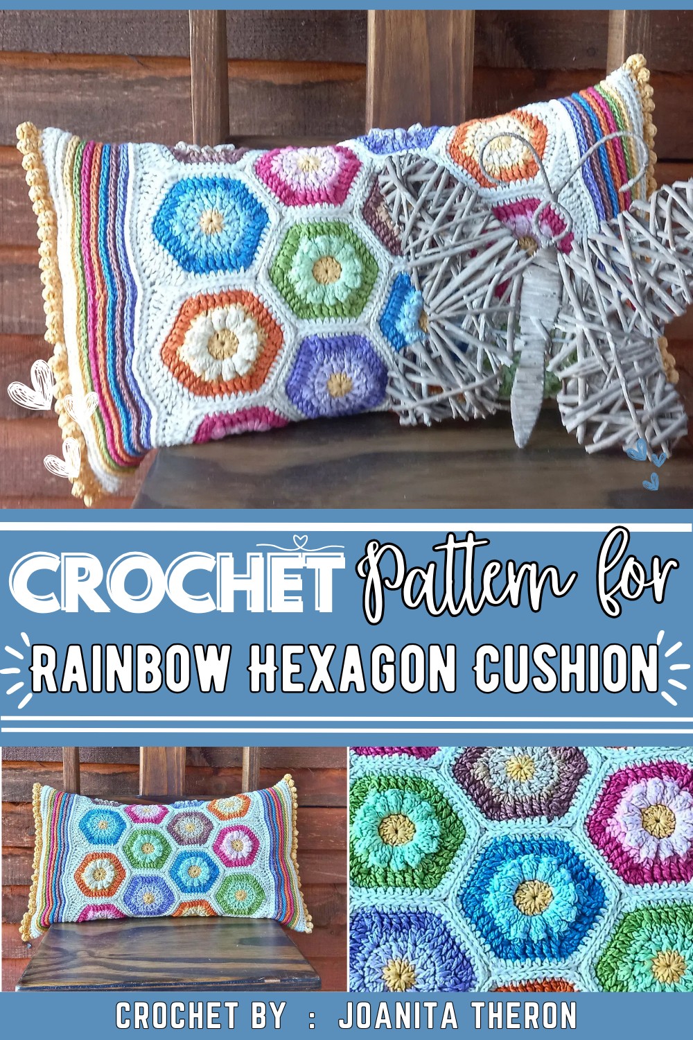 Rainbow Boho Hexagon Throw Cushion