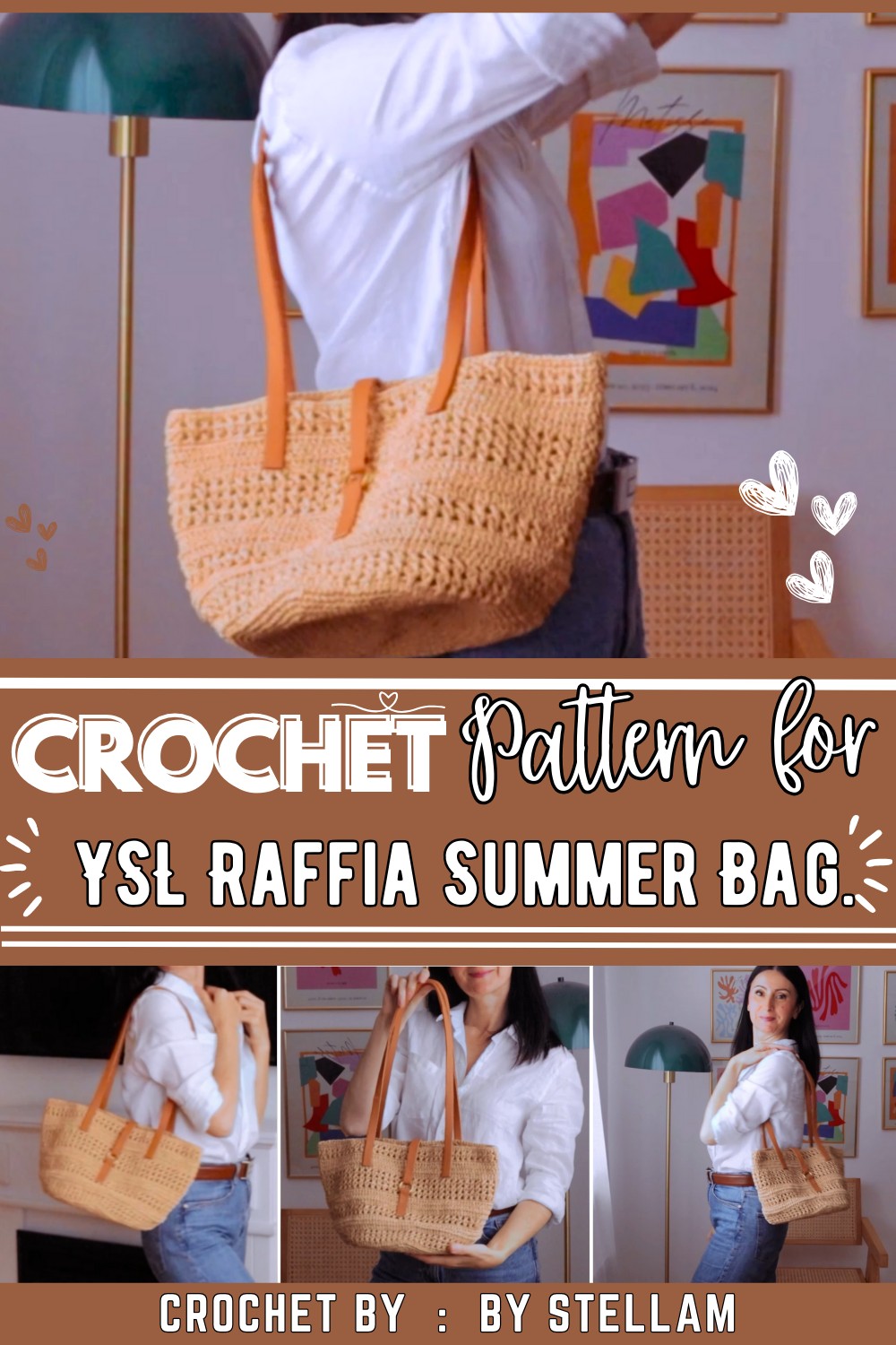 Step By Step Crochet Pattern For a YSL Raffia Summer Bag
