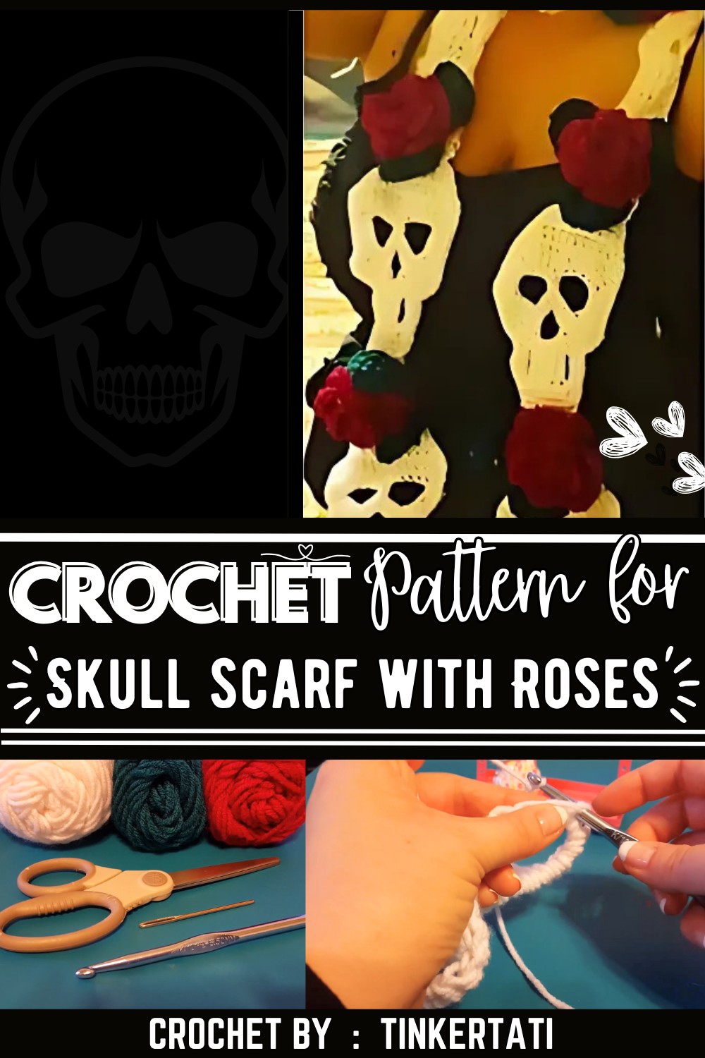 CROCHET - Skull scarf with Roses