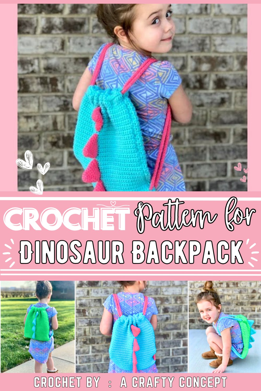 Crochet Dinosaur Backpack- Free Crochet Pattern