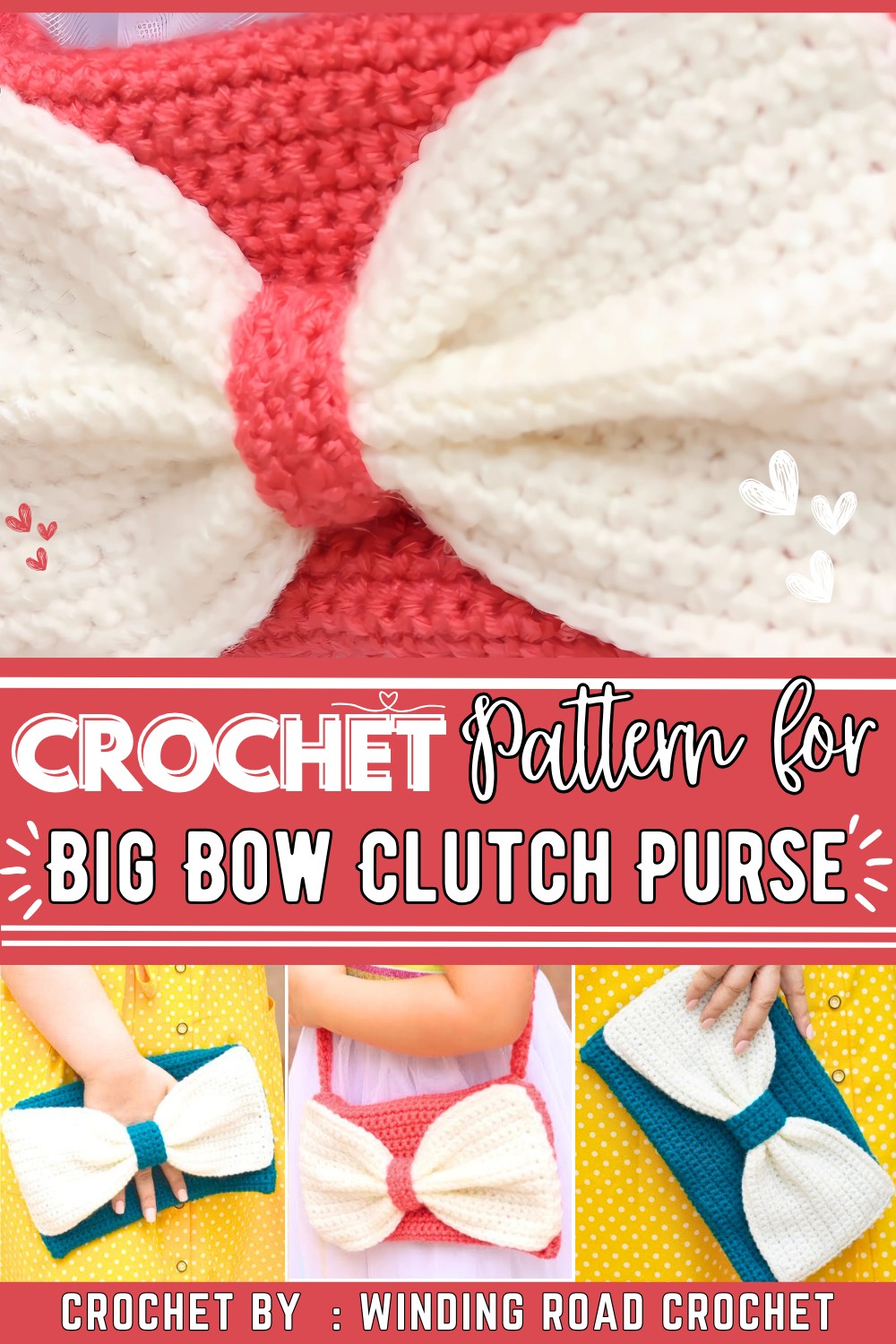 Crochet Easy Big Bow Clutch Purse Wristlet Adult &