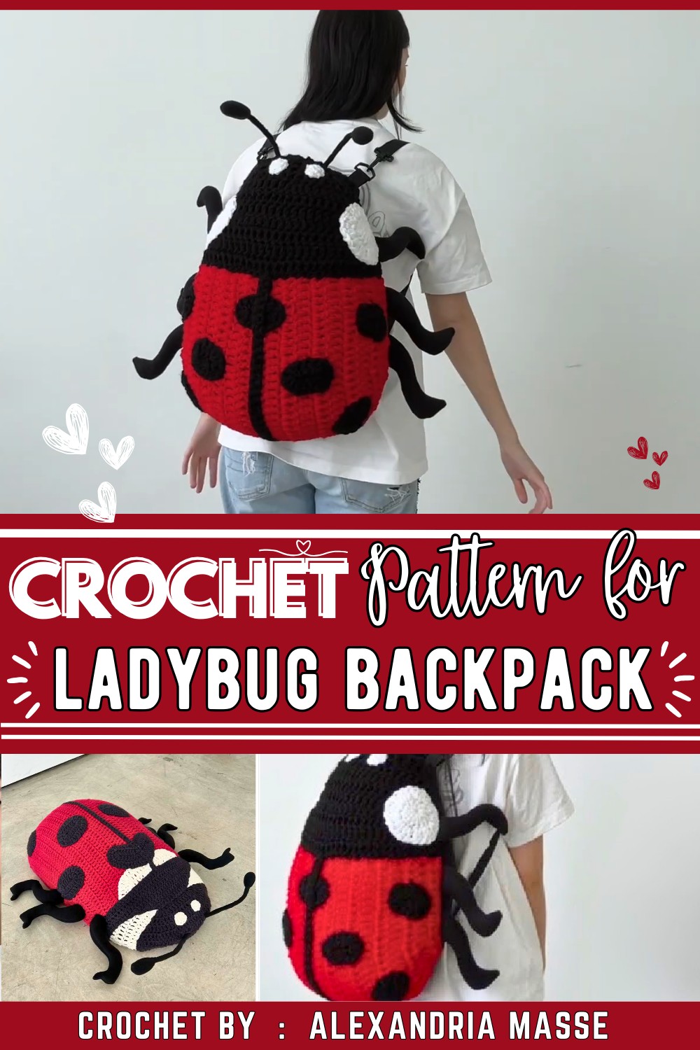 Crochet Ladybug Backpack Pillow Pattern Tutorial