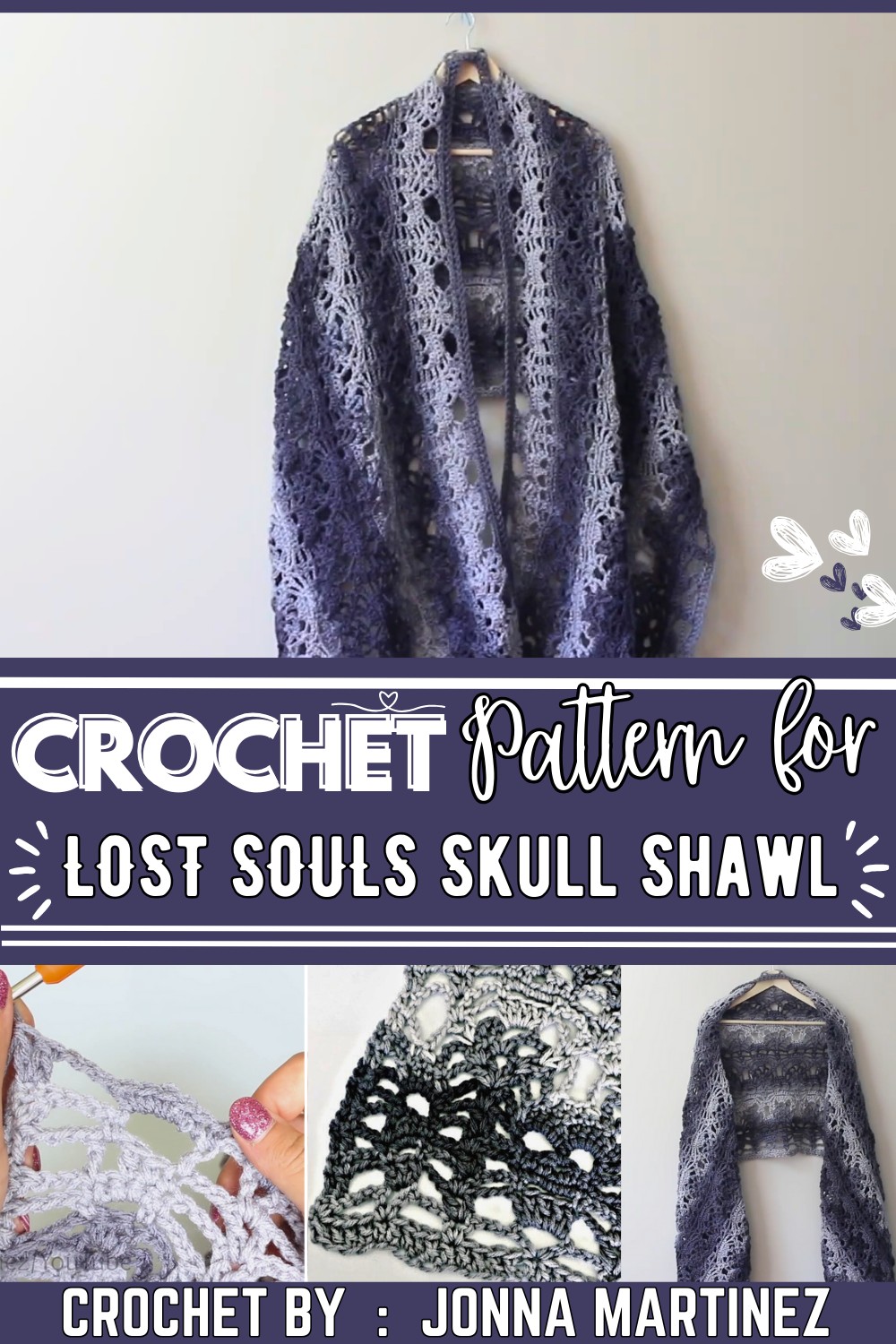 Crochet Lost Souls Stole Rectangle Skull Shawl Wrap