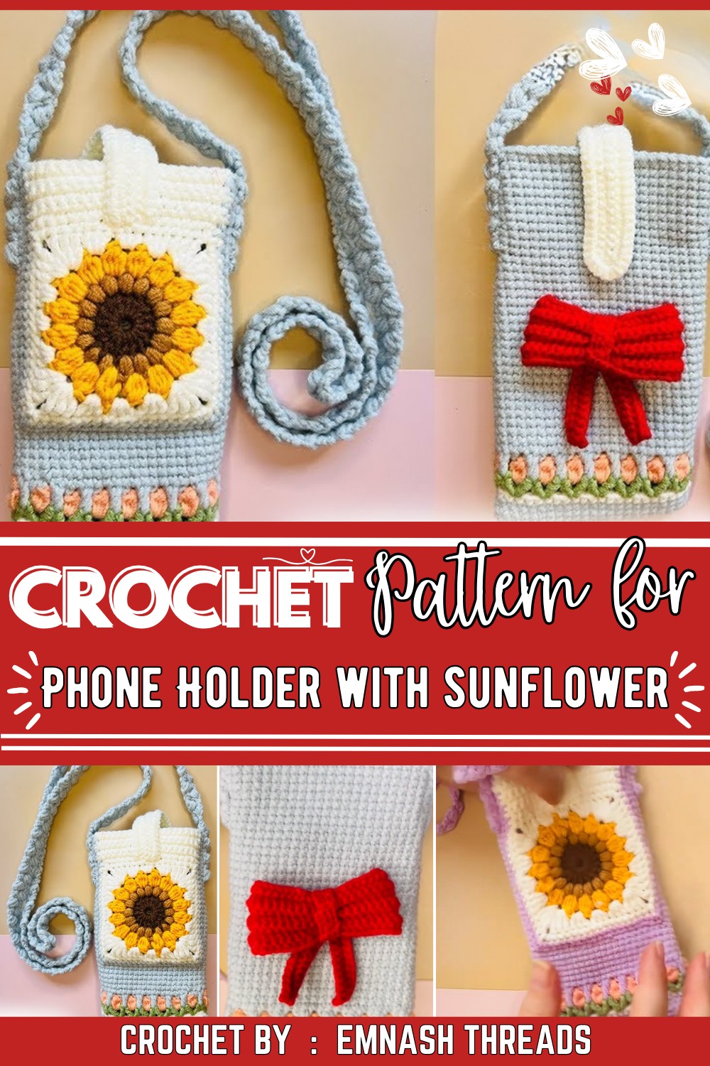 Crochet Phone Holder with Bow & Sunflower Granny Square Easy DIY Tutorial