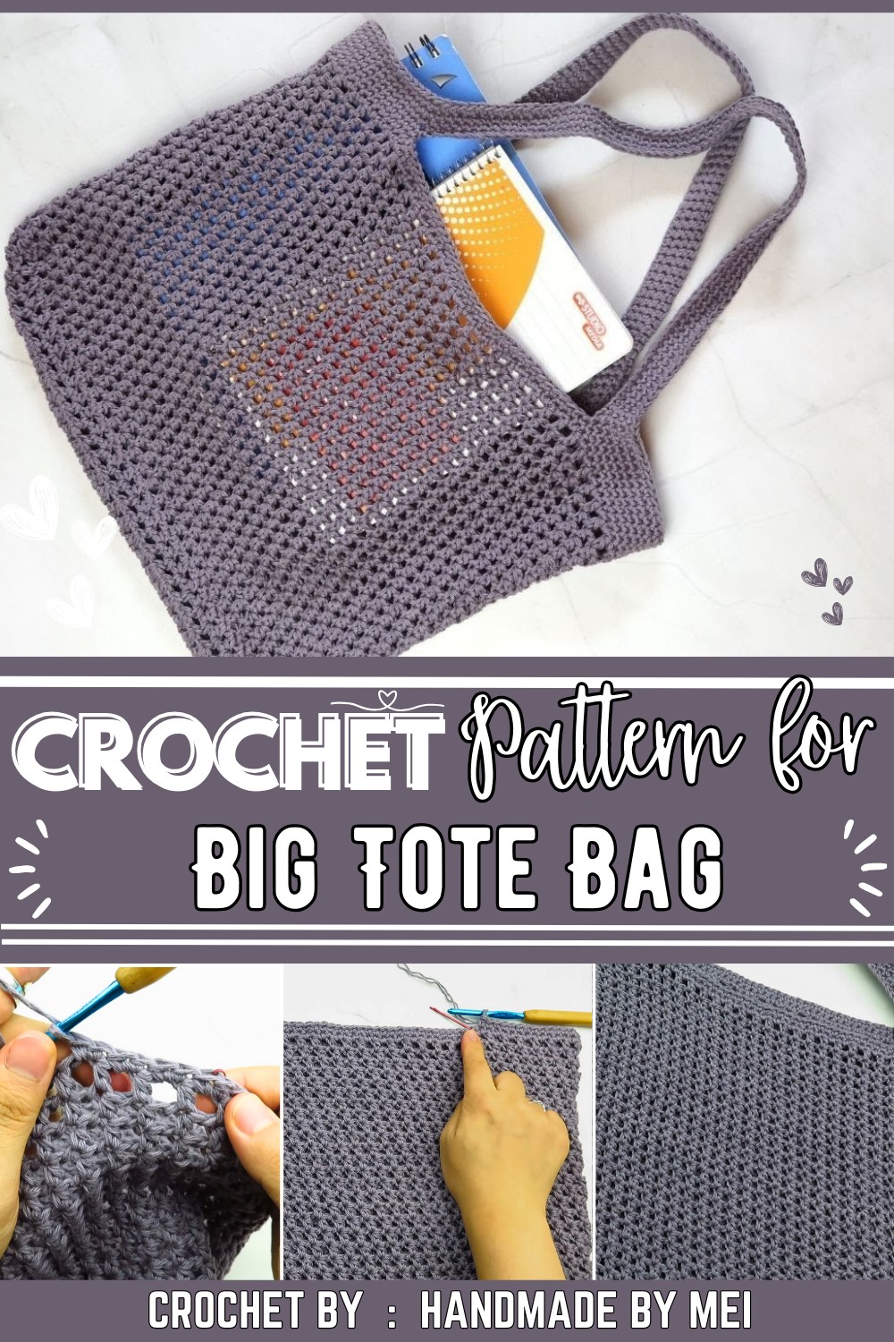 Easy Crochet Big Tote Bag With 2 Basic Stitches For Beginners
