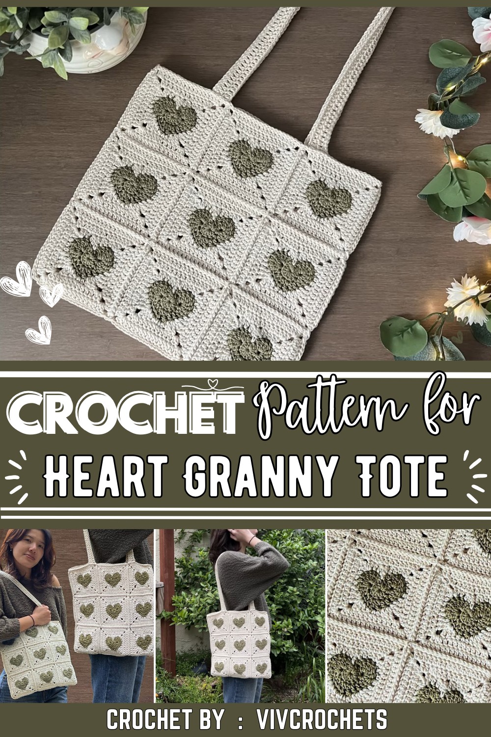 Heart Granny Square Tote Bag Crochet Tutorial & Free Written Pattern