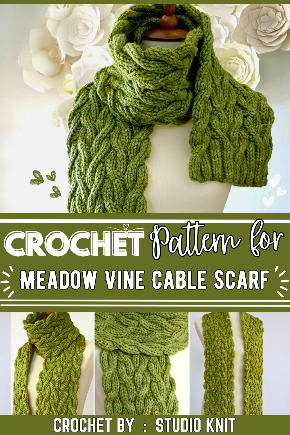Meadow Vine Reversible Cable Scarf