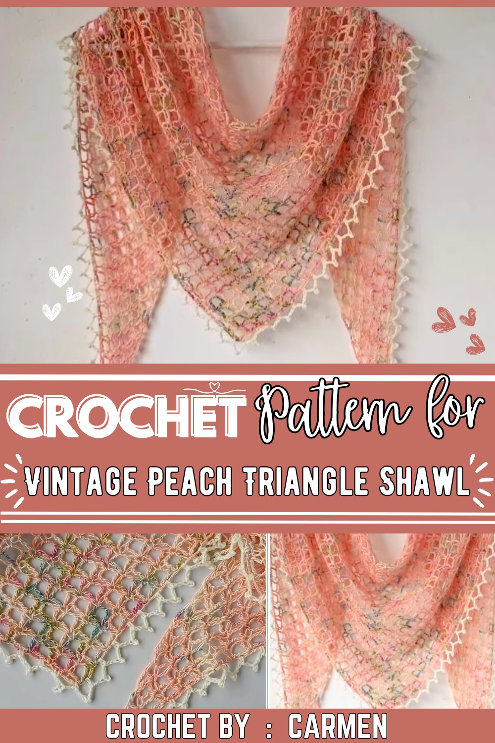One Skein Crochet Triangle Shawl Vintage Peach