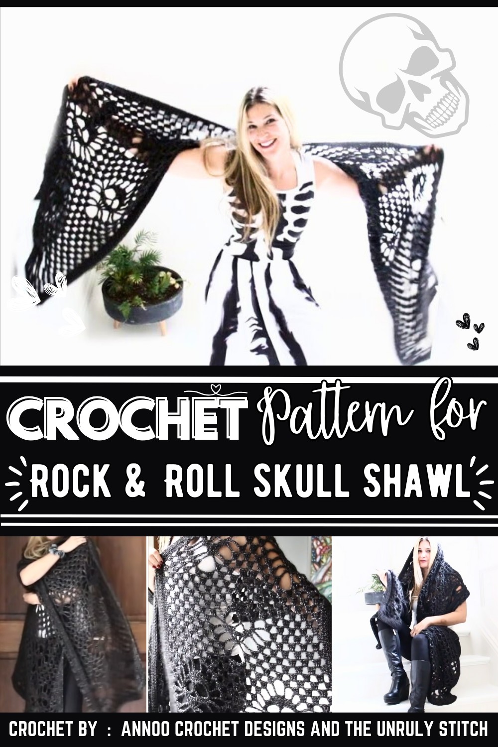 Rock & Roll skull Shawl Crochet Tutorial
