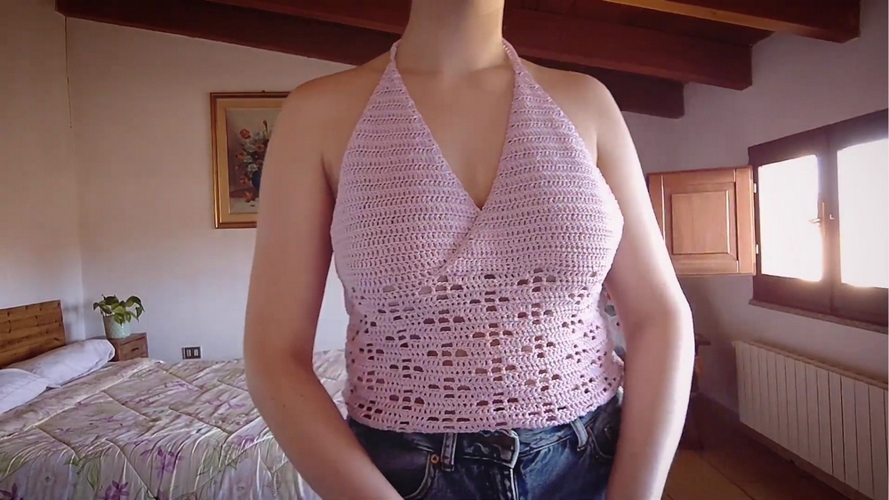 Cute Crochet Filet Flowers Halter Top Step-by-Step 1