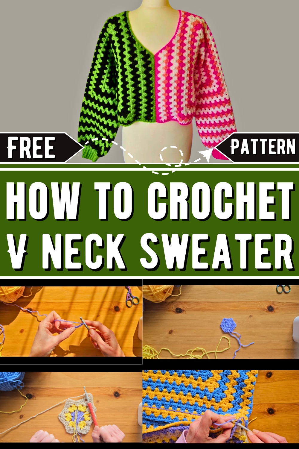 Free Crochet V Neck Hexi Sweater Pattern