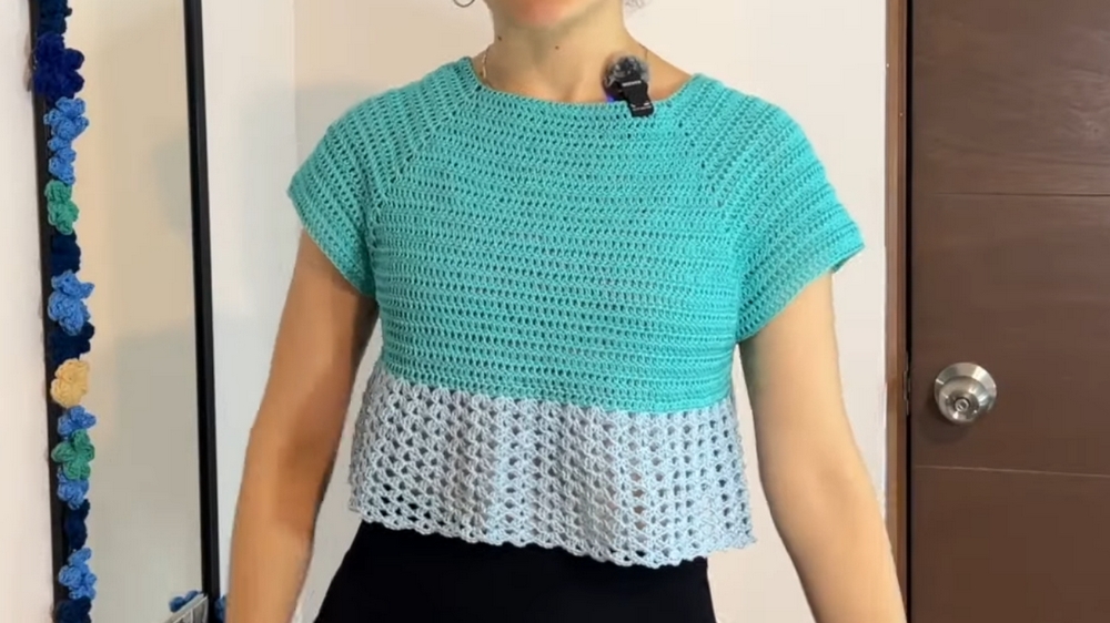 How to Avoid Neckline Curl in Crochet Top Down Blouse 1