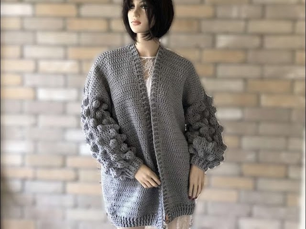 How to Crochet Bobble Sleeve Cardigan Pattern 1