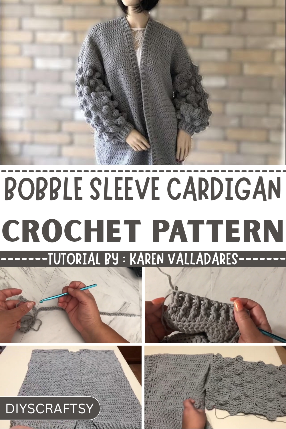 How to Crochet Bobble Sleeve Cardigan Pattern