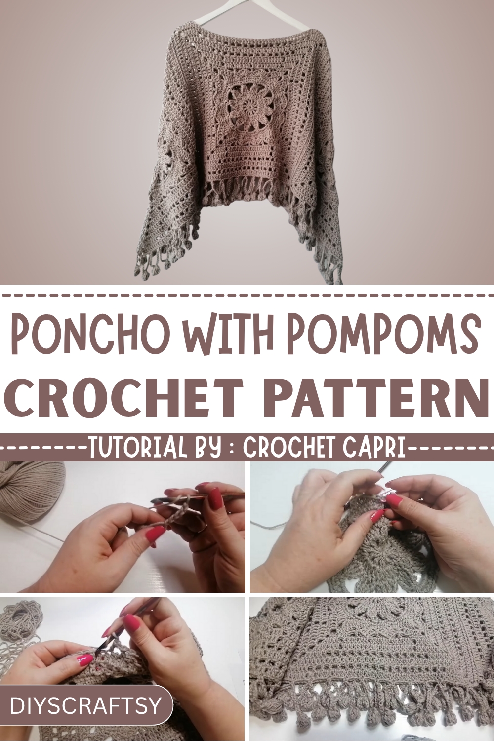 How to Crochet Poncho with Pompoms