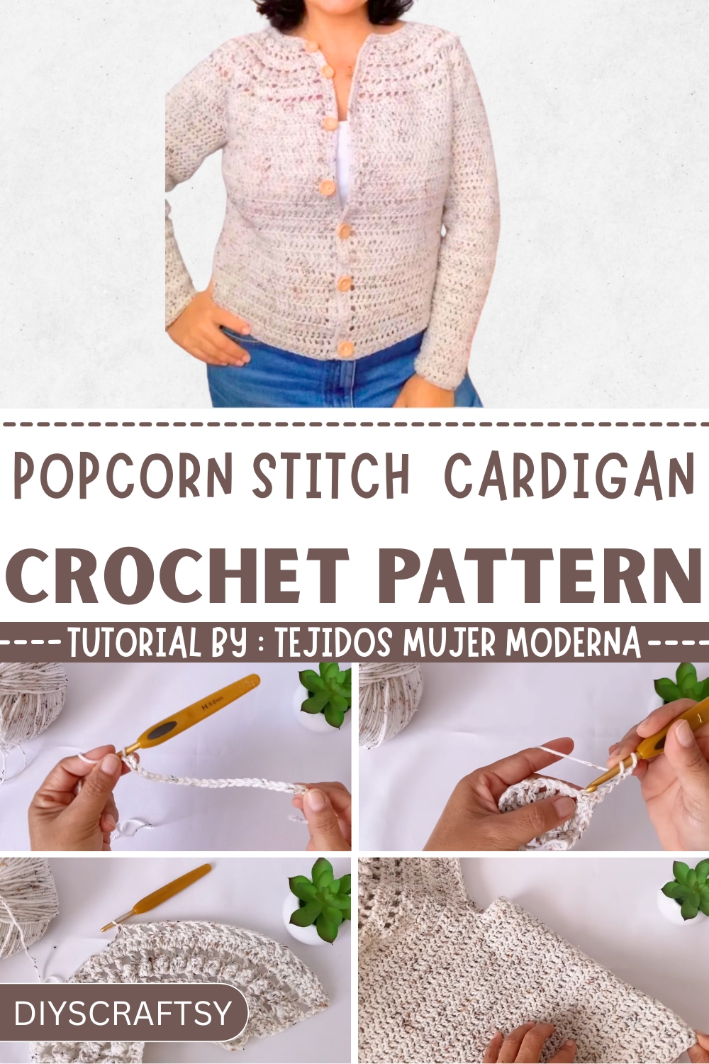 How to Crochet Popcorn Stitch Cardigan Pattern