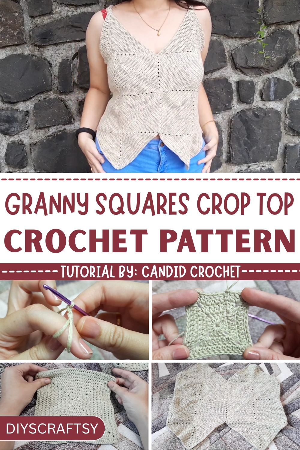 Vintage Style Crochet Granny Square Crop Top
