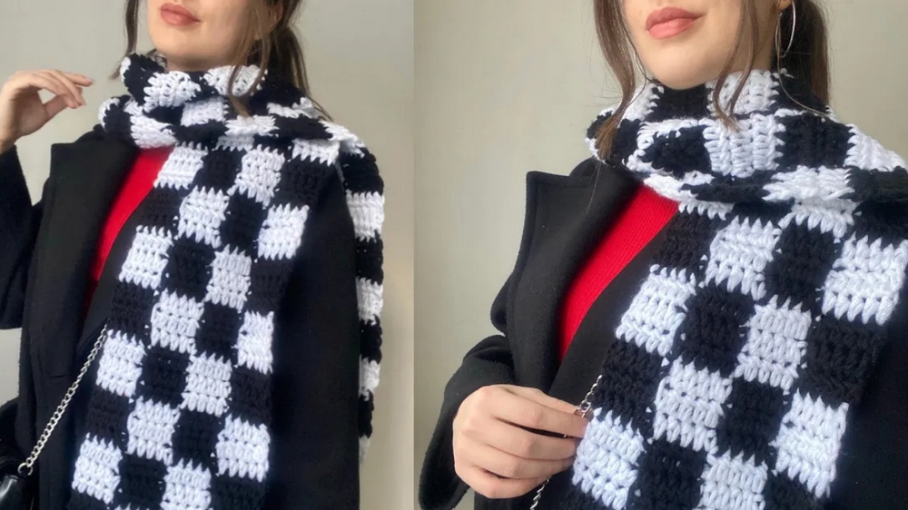 Free Crochet Checkerboard Scarf Pattern 1