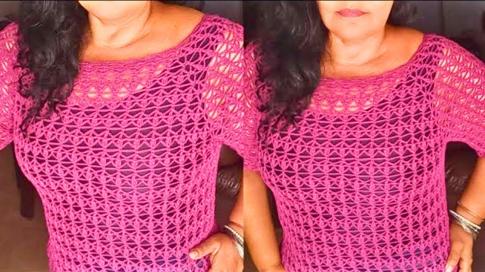 Free Crochet Magenta Blouse Pattern 1