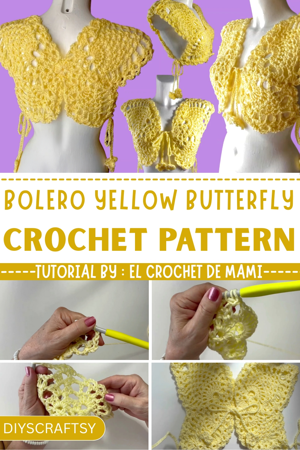 Free Crochet Yellow Butterfly Bolero Pattern