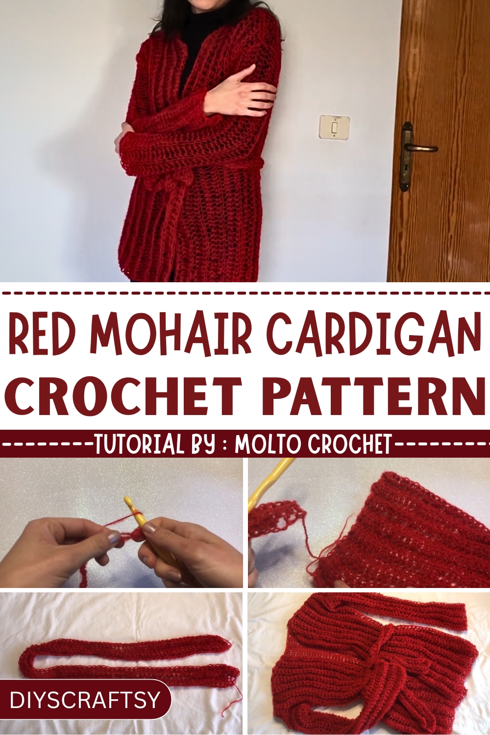 Luxe Crochet Red Mohair Cardigan