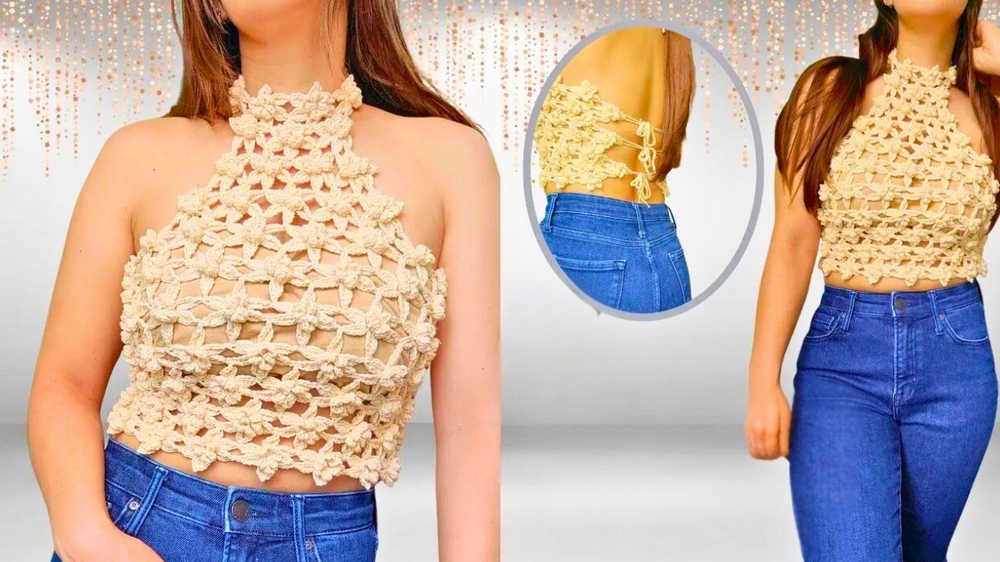 Stylish Crochet Flower Halter Top Pattern 1