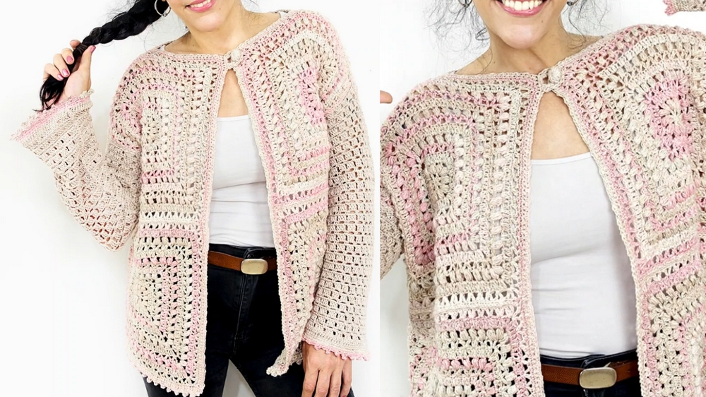 Trendy Crochet granny squares cardigan Pattern 1