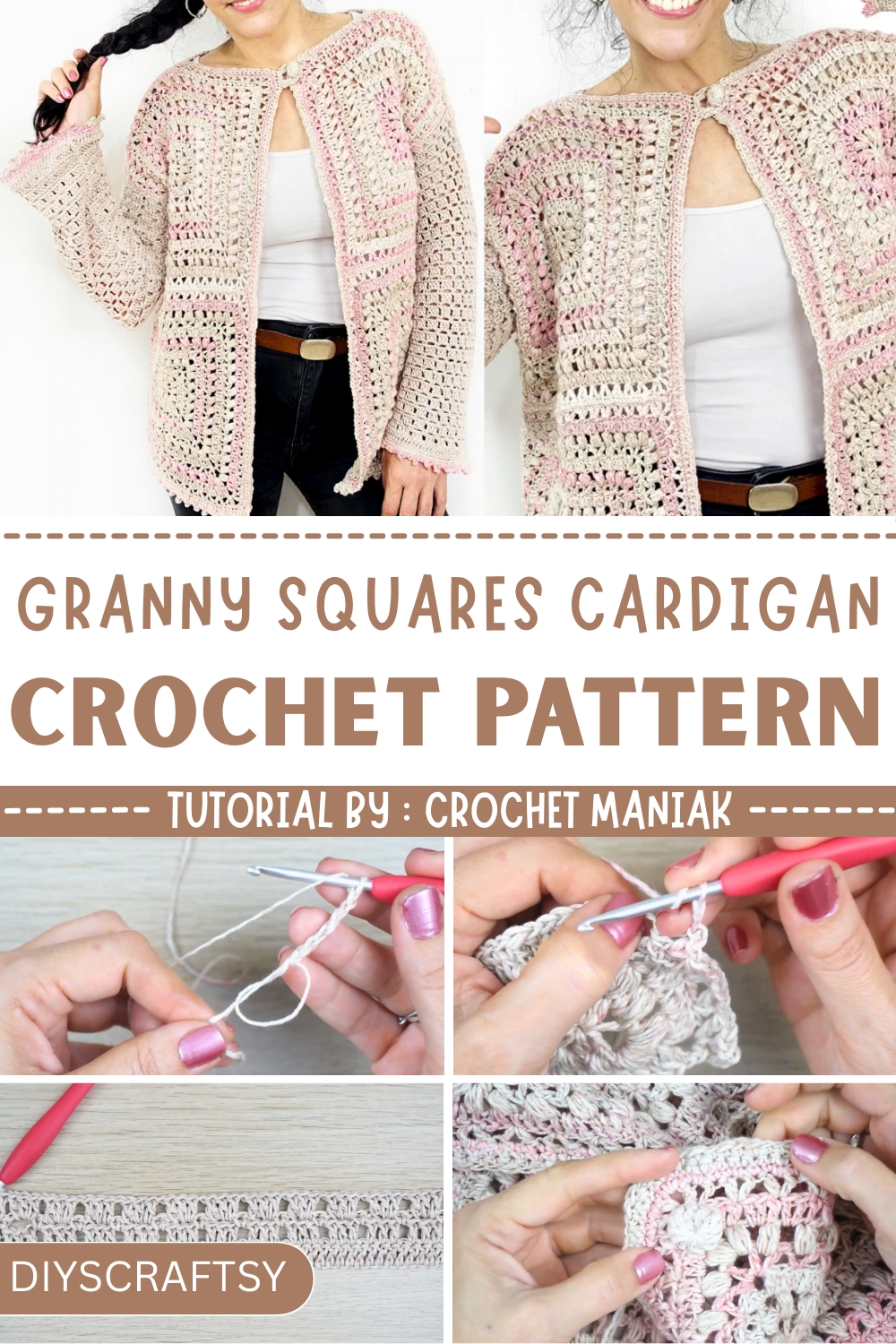 Trendy Crochet granny squares cardigan Pattern